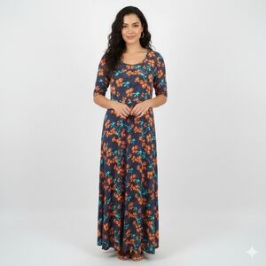 LuLaRoe Blue Dress with Orange Floral Pattern